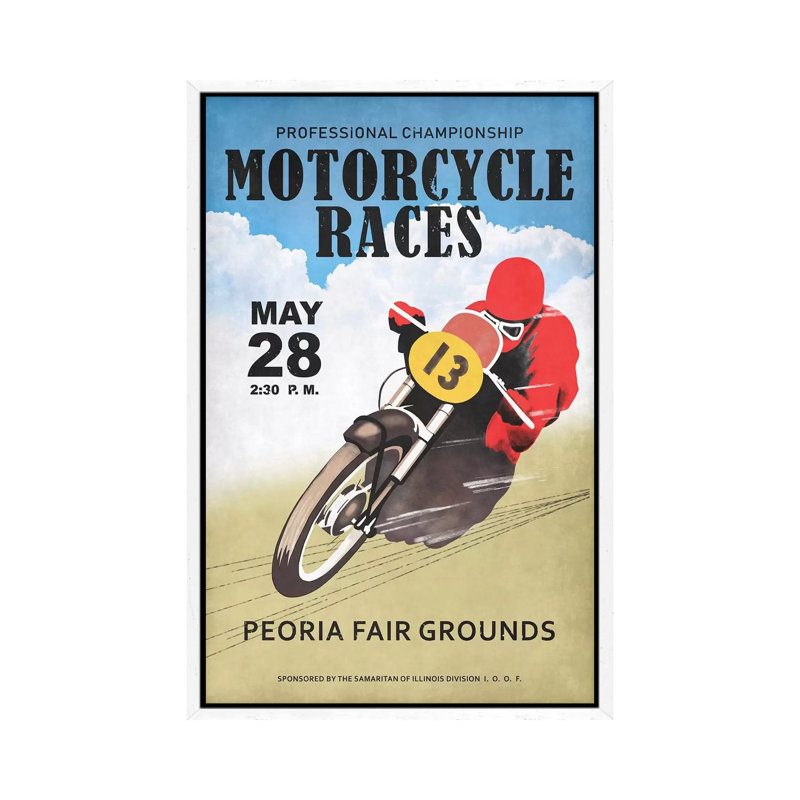 Motor-Cycle Races Roanoke by Mark Rogan - Print on Canvas, White Framed, 66.04cm H x 45.72cm W x 3.81cm D