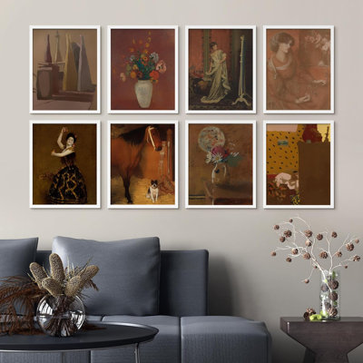 Sépia botanique bouquet de fleurs danseurs classique rétro cheval collage 8 pièces