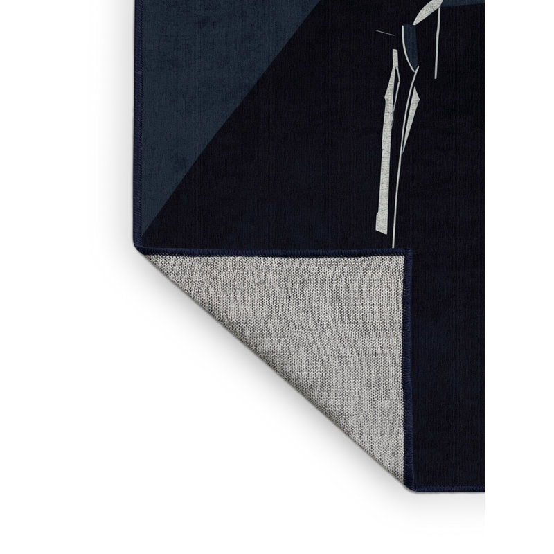 Tapis gris Brennan noir lavable à la machine - reliure marine, 8 x 10