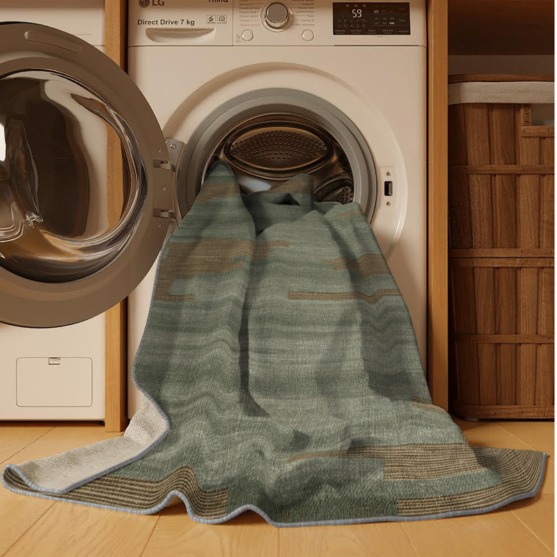 Machine Washable Abstract Brown Area Rug, Square 4'