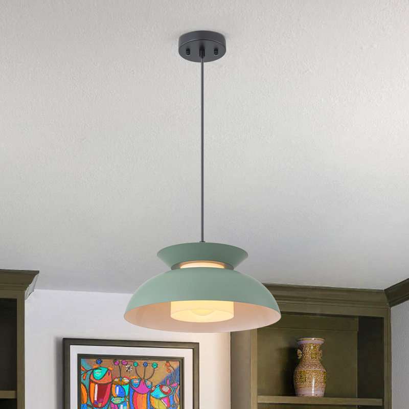 1-Light Dimmable Macaron Green Dome Pendant Light