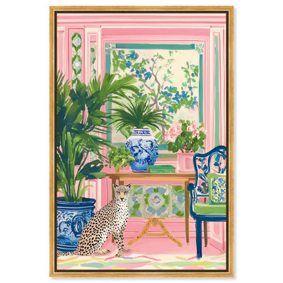 Cheetah Living Room Pastel Canvas Print Coastal Wall Decor by Art Remedy, Gold Frame, 24 x 36