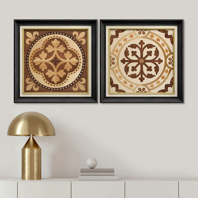Fleur de lys, tapisserie française, motif classique rétro - ensemble de 2 peintures sur toile encadrées