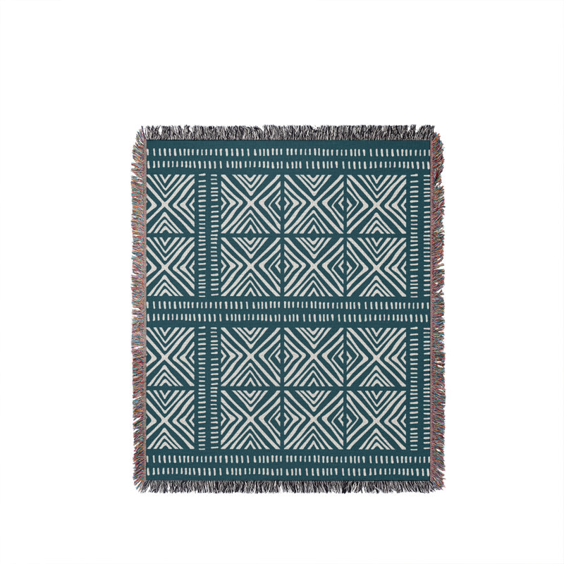 Jeté en coton Thora Tribal, Bleu sarcelle, 60 x 60