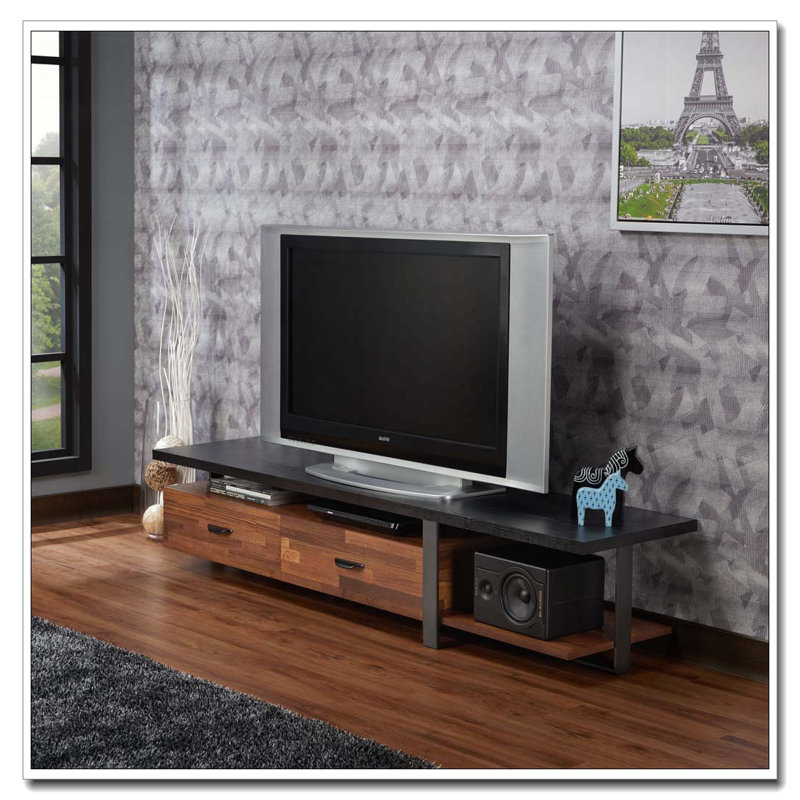 Meuble télé 2 tiroirs noyer et noir avec 1 tablette