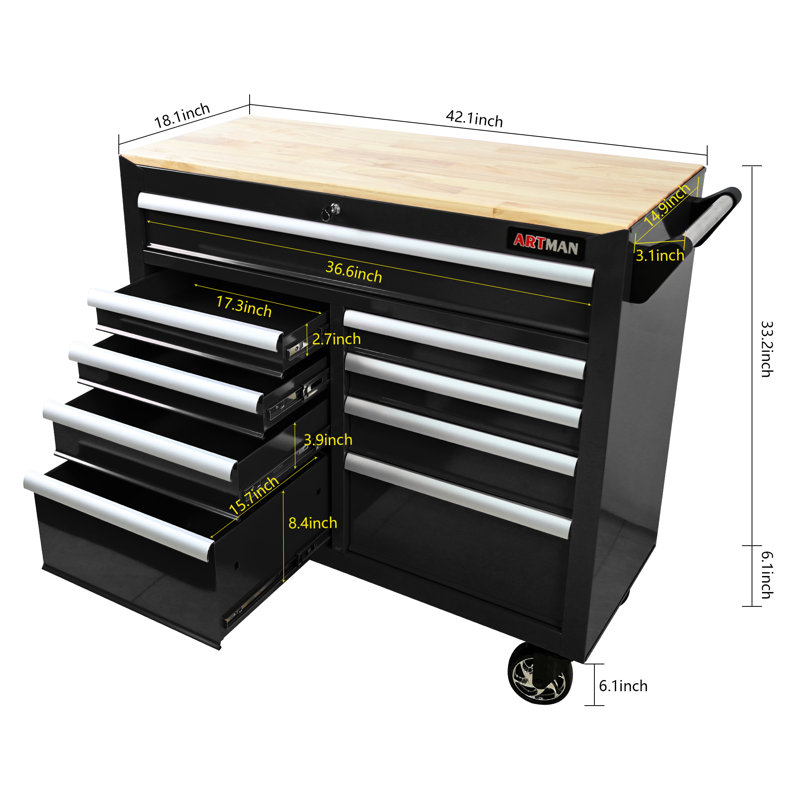 -drawer Steel Multifunctional Tool Cart With Wooden Top For Workshop And Garage