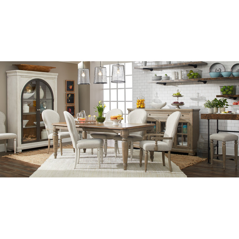 Cottage Cream Upholstered Wood Side Chair Set