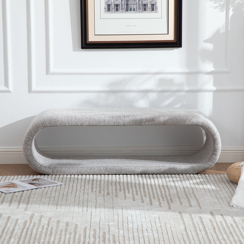 Banc rembourré en chenille avec tablette inférieure, Marron clair