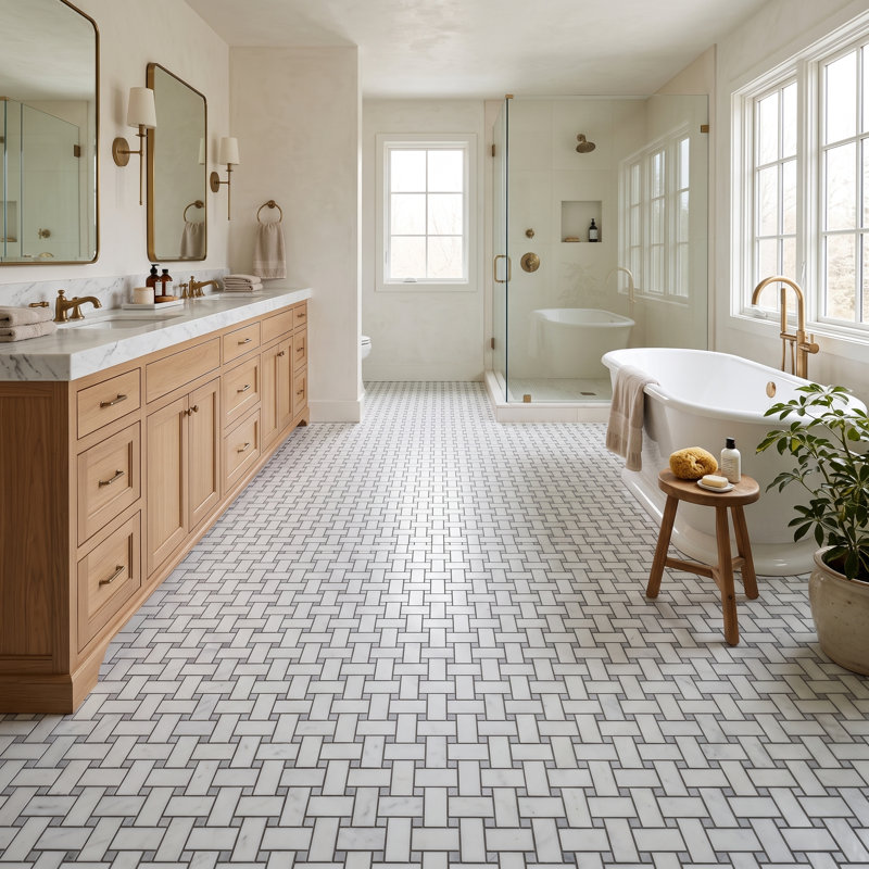 Mosaïque Alba Marble Basketweave White, Mosaïque tressée