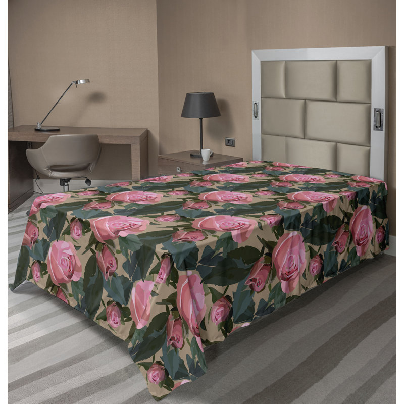 Drap plat Ambesonne, Floral bleu sarcelle foncé, Drap plat pour lit simple TG