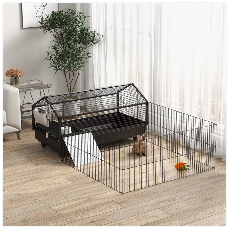 Cage pour petits animaux avec aire de jeu pliable, cage à roulettes, cage à cochons d'Inde, cage à hérissons avec bouteille d'eau, bol à eau et rampes, 46,5 po