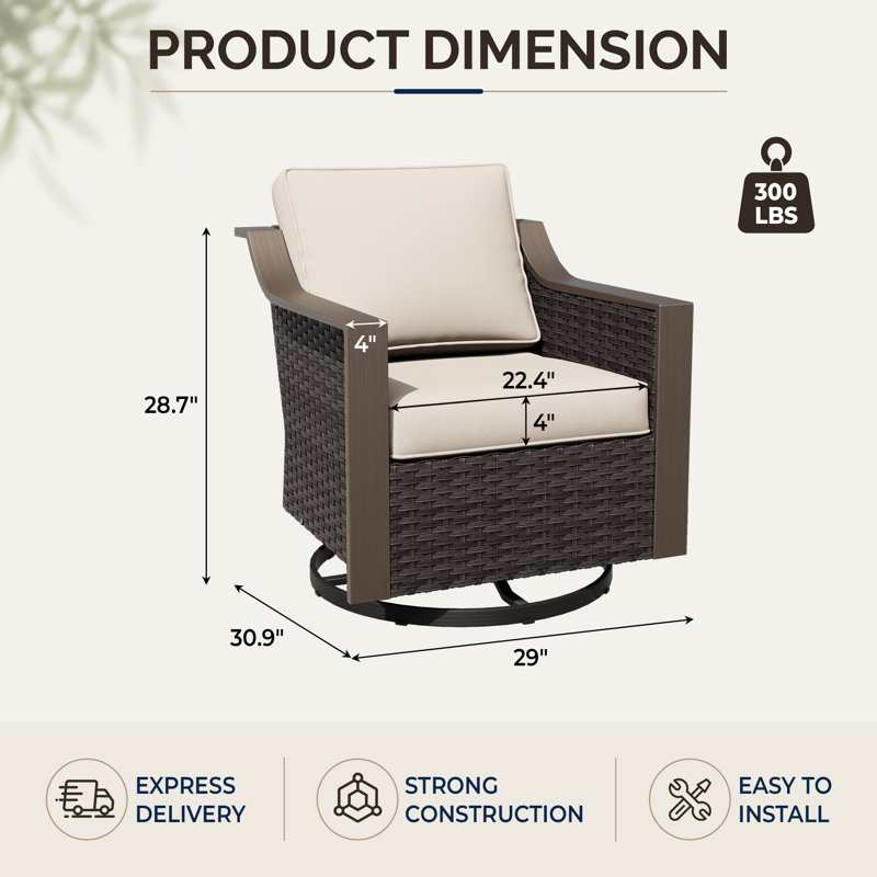 Chaise berçante d'extérieur pivotante en rotin avec coussins (ensemble de 2), Beige