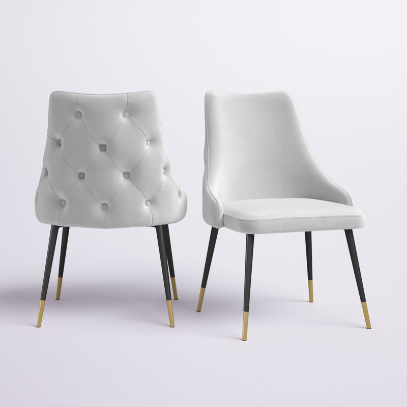 Adorn Button-Tufted Velvet Dining Chair, Light Grey Velvet