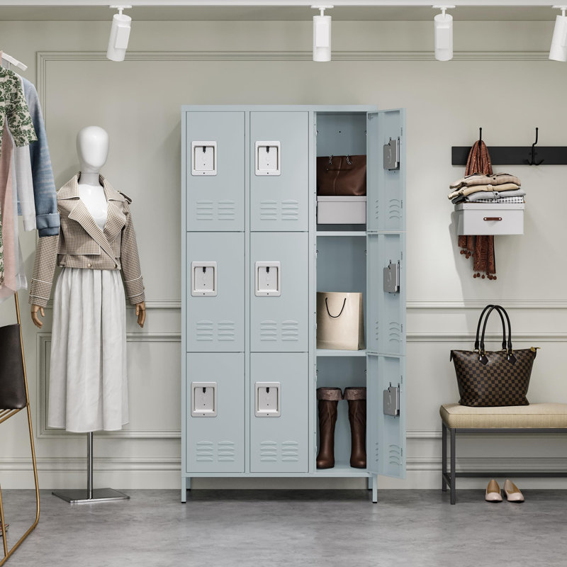 Metal Lockers For Employees-9 Door Storage Locker With Shelves And Lockable Steel Cabinet For School,Gym,Office,Staff, Gray