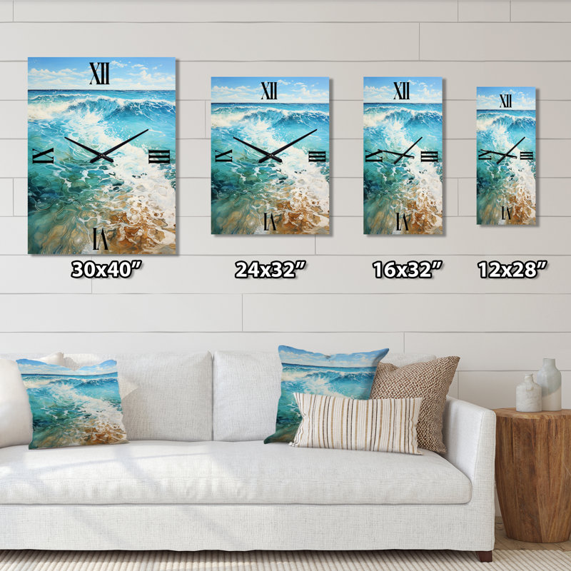Photo de plage Oceanic Rhythms III - Horloge murale nautique et plage moderne, H 32 po x l 24 po x P 1 po