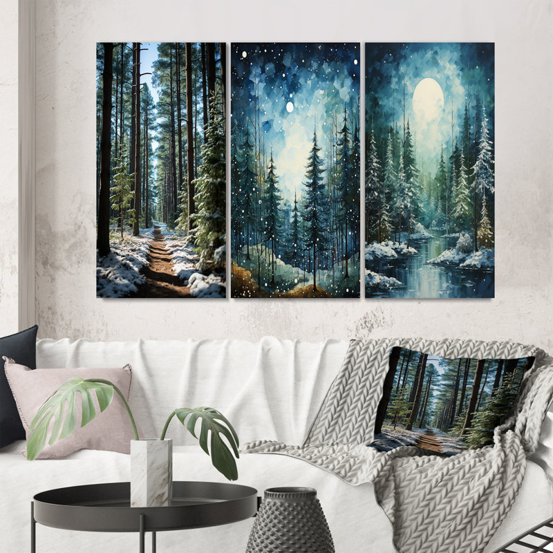 «Winter Snowy Evergreen», 3 pièces sur toile, Toile tendue, H 32 po x l 48 po