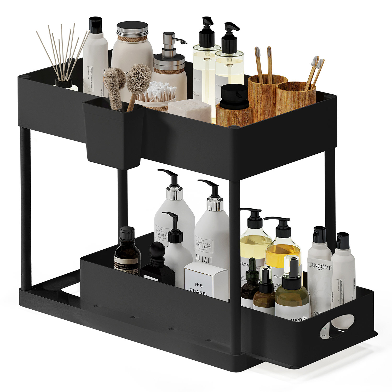 Home Basics 2 Tier Gray Acrylic Under Sink Organizer - Expandable up to  53-in - Easy Assembly, Multi-functional Use in the Cabinet Organizers  department at