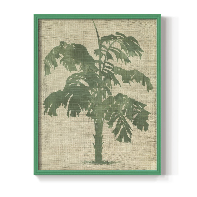 Impression encadrée de toile de jute palmier IV - bois massif, H 30 po x l 24 po, Vert
