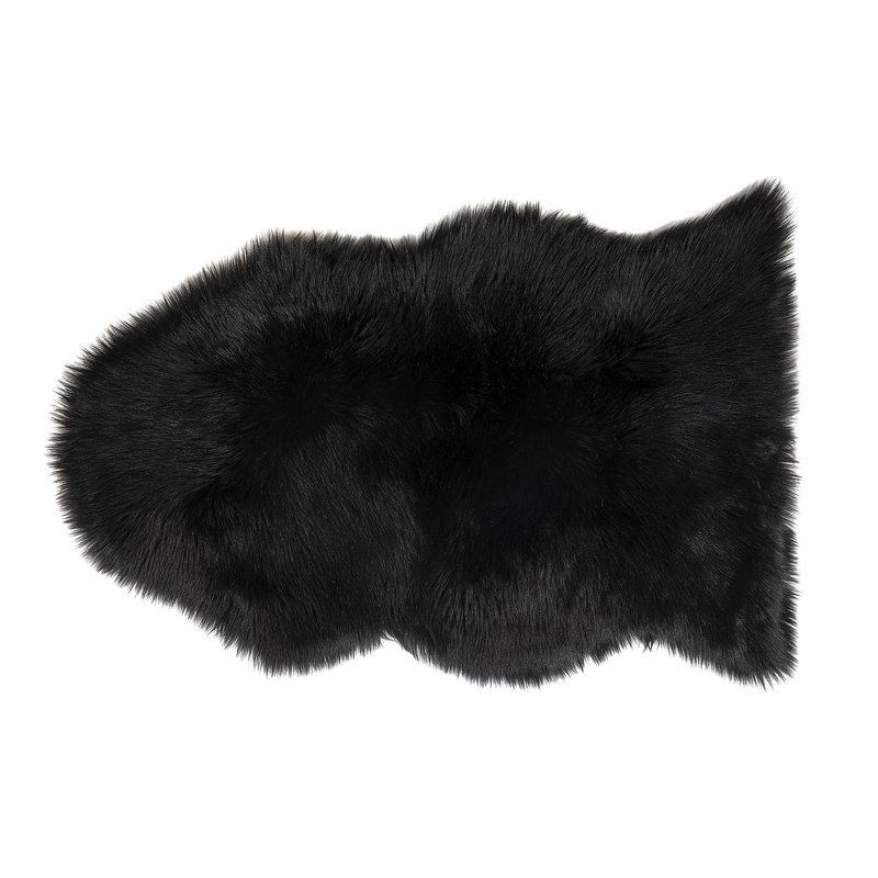 Single Pelt Faux Fur Washable Black Area Rug - 2' x 3'