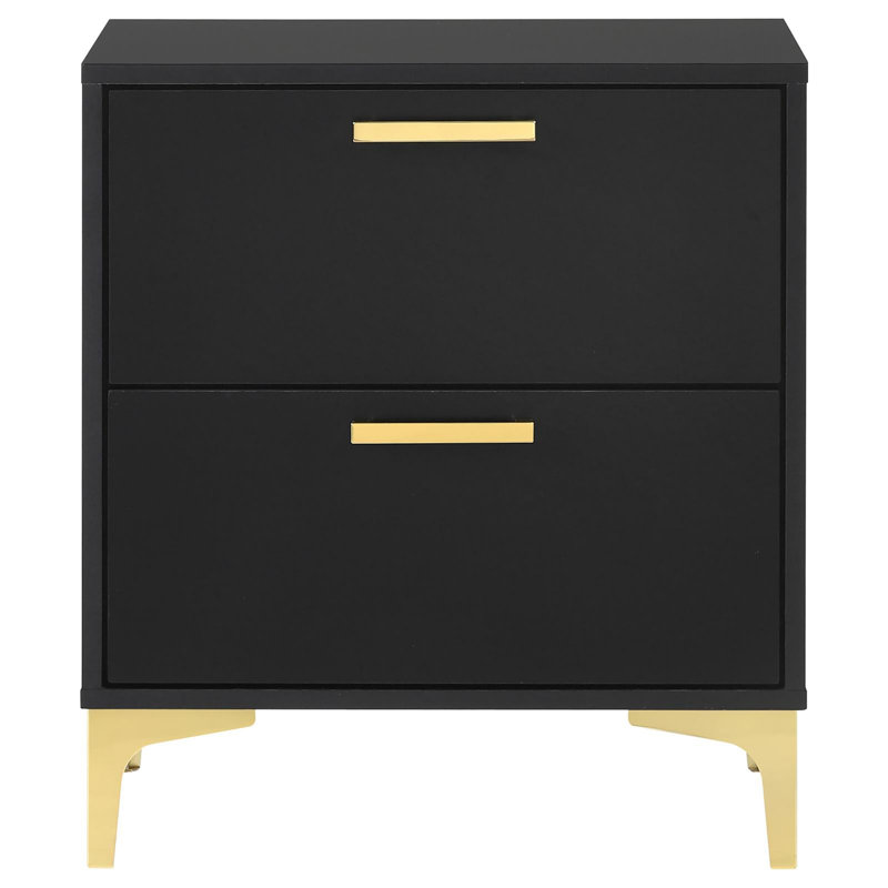 Black And Gold 2-Drawer Rectangular Nightstand, Black