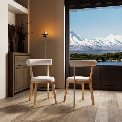 Set Of 2 Modern Upholstered Dining Chairs, Natural + Beige
