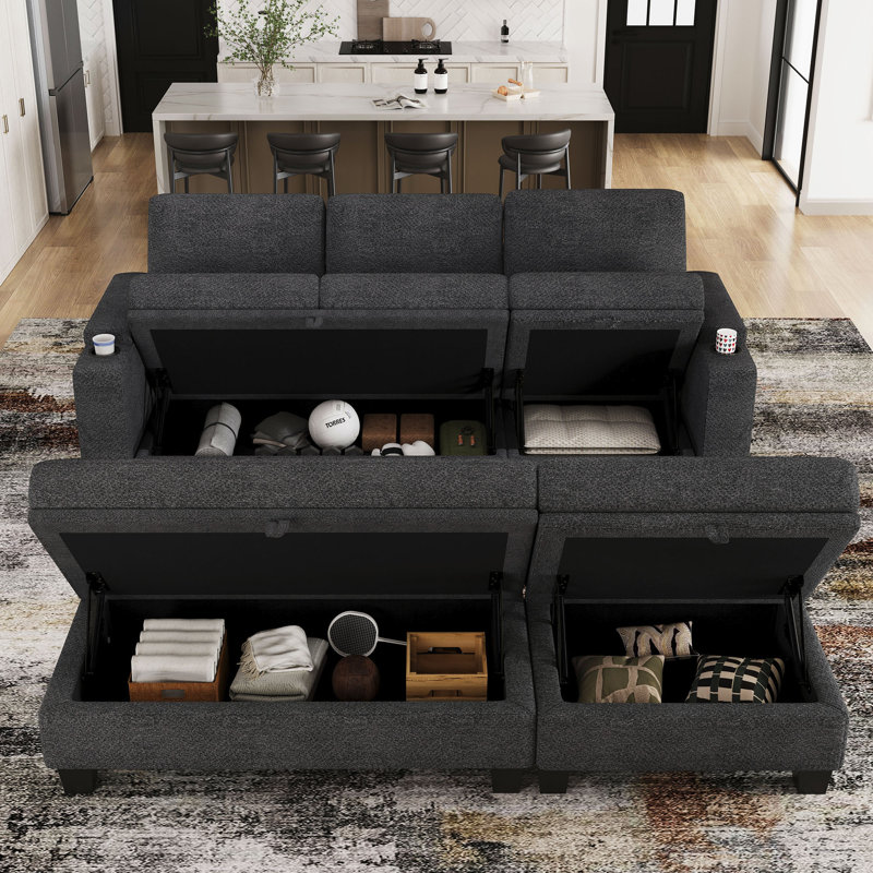 Canapé-lit modulaire Penespa Chenille, Chenille grise foncée