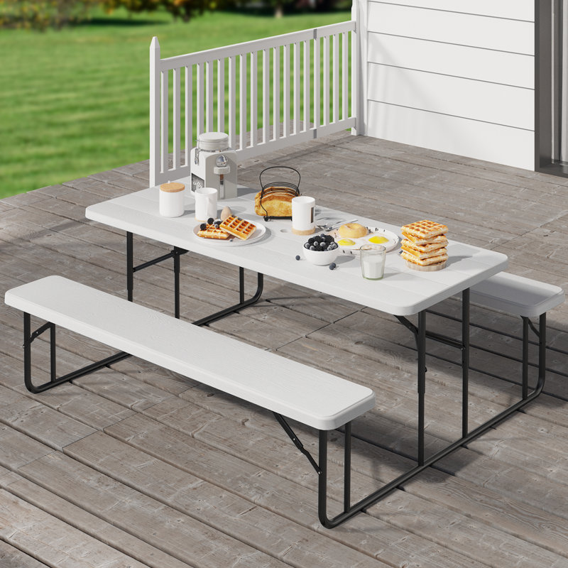 Ensemble de table de pique-nique Nadabus, H 29 po x l 27,5 po x L 54 po, Blanc