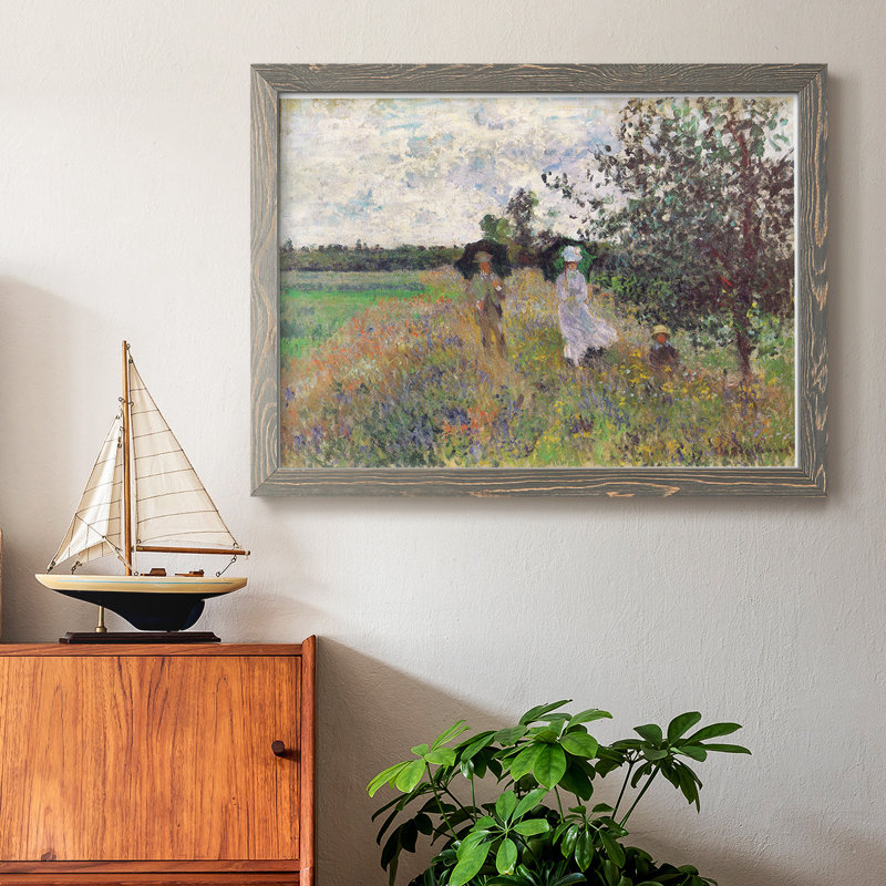 Promenade A Argenteuil 1875 par Monet, reproduction d'art sur toile, H 18 po x l 26 po x P 1,5 po, Encadré gris