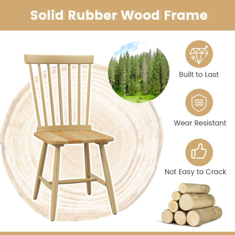 Natural Rubber Wood High Back Windsor Side Chairs