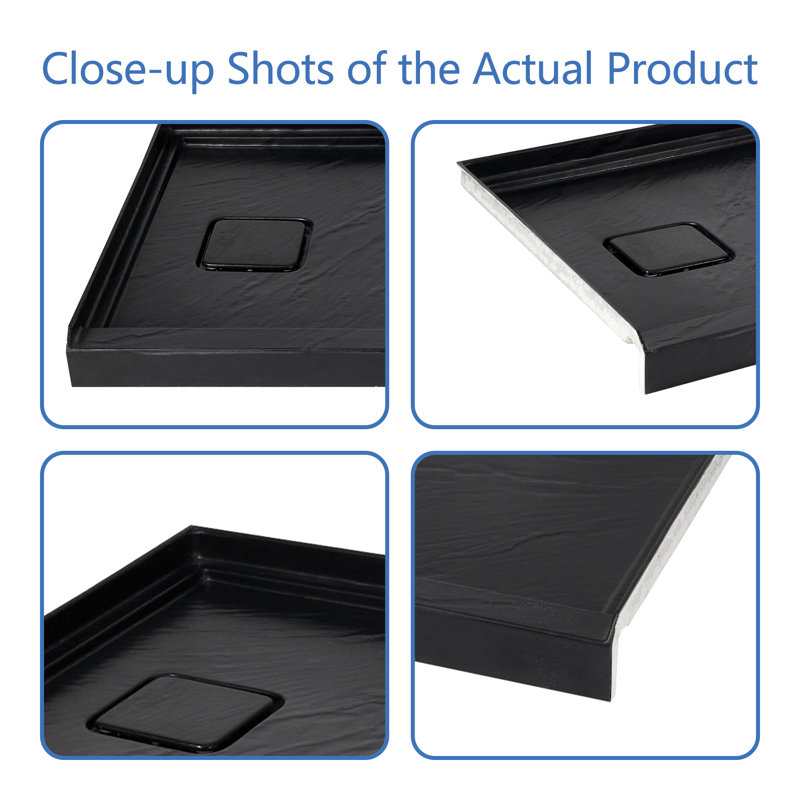 GT 60" x 32" Acrylic Shower Base, Single Threshold Shower Pan, Left Drain Slip-Resistant, Matte Black with Rock Pattern, Left