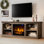 Meuble télé 70 po pour téléviseur 80 po, grande console pour salon, gris délavé