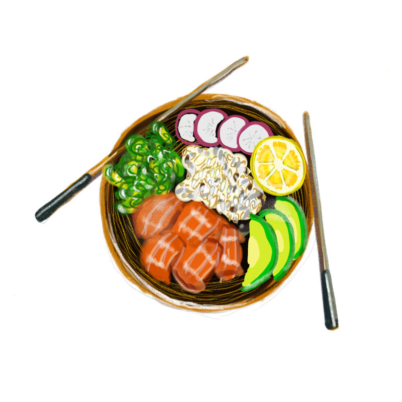 Poke Bowl Hawaiian Cuisine Food Natural Restaurant - Wrapped Canvas Print, 51cm H x 51cm W x 3.8cm D