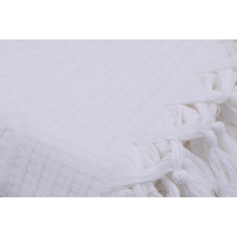 Couvre-lit double fait à la main 100% coton, 86,6 x 94,5 | 340 g / m², non élastique, lavable en machine à 86 ° F, couleur blanche élégante avec frange | Doux, durable, parfait pour tout décor de chambre à coucher