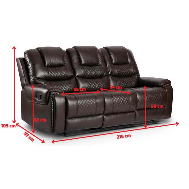 Pauling Manual Recliner Sofa, Grey Chenille Fabric, 3