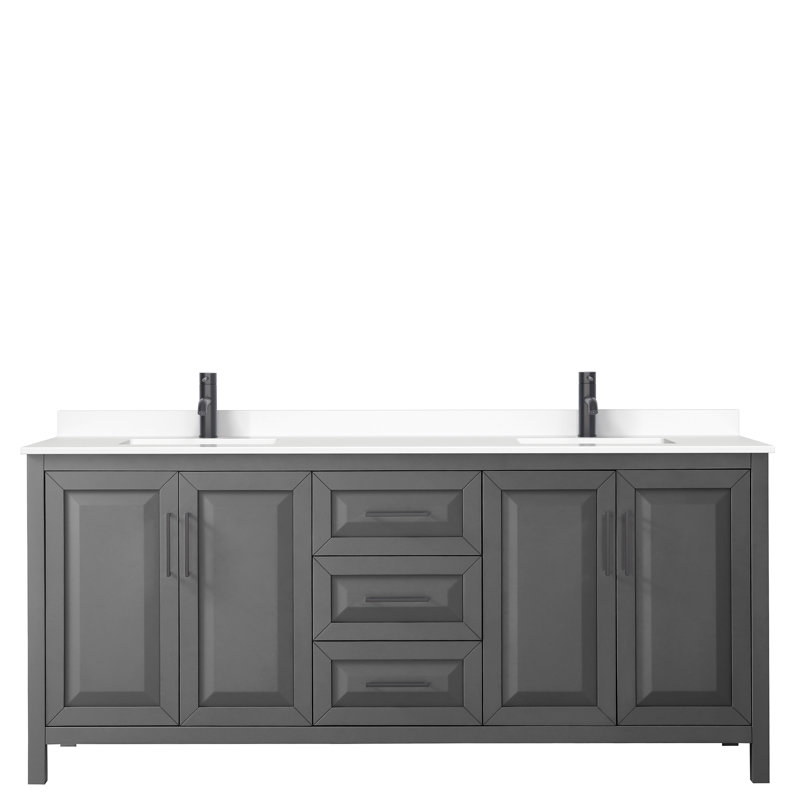 Daria 80'' W Double Vanity, White Cultured Marble, Polished Chrome, Dark Gray