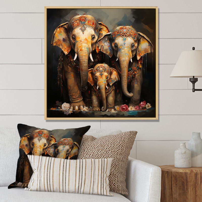 Art asiatique, éléphants thaïlandais VI - impression, Cadre naturel flottant, H 24 po x l 24 po x P 1 po