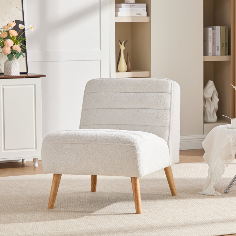 Upholstered Tufted Armless Chair, Ivory