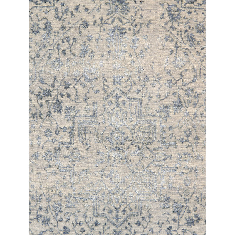 Gray Hand-Knotted Wool and Viscose 4' x 6' Rug