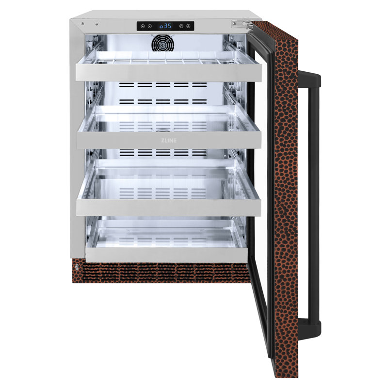 Zline 24 In. Touchstone 151 Can Beverage Fridge With Hand Hammered Copper Glass Door