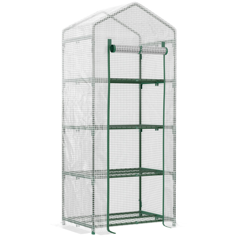 4 Tiers Mini 70*50*160 cm Steel 1 Piece Mini Greenhouse White with Zippered Door, Black