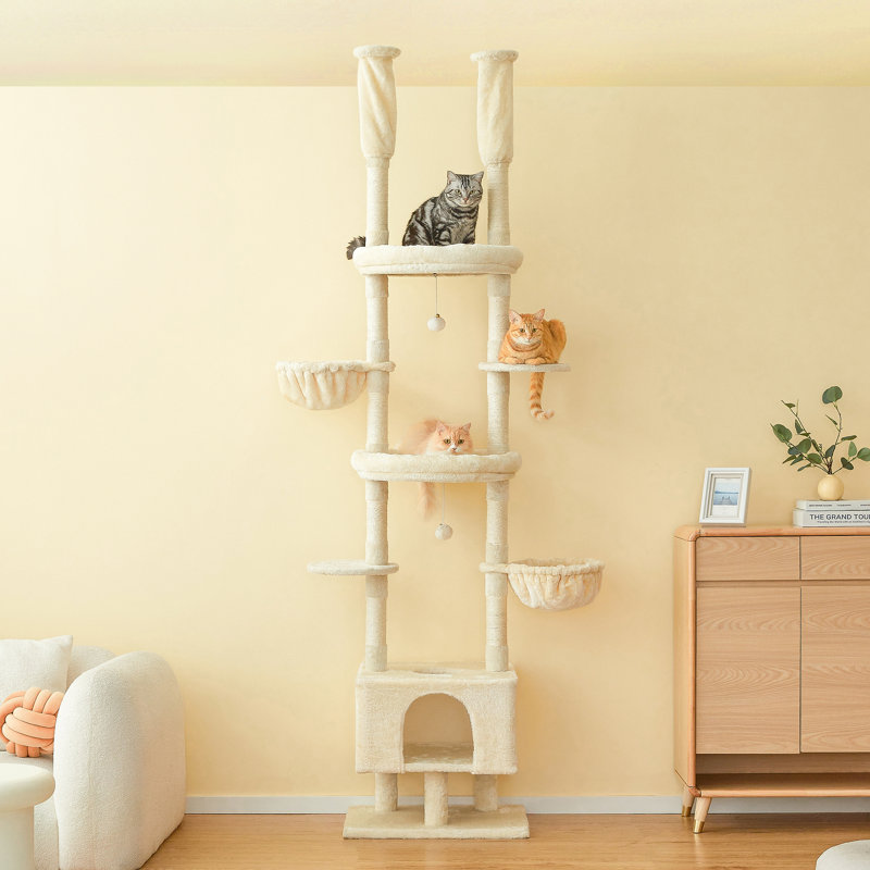 Tour pour arbre à chat à hauteur réglable de 92,9 po à 102,4 po, Beige clair