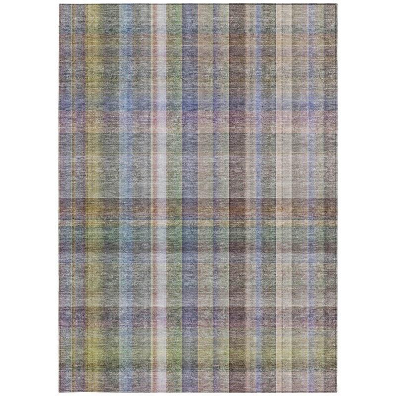 3' X 5' Grey Plaid Washable Non Skid Indoor Outdoor Area Rug