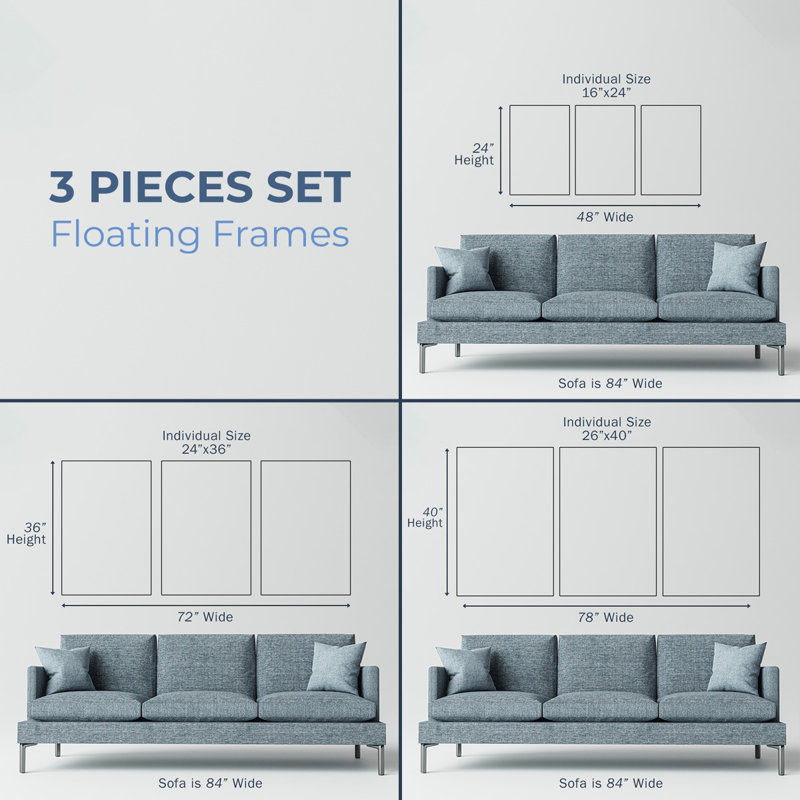 Ice Crystals IV, reproduction encadrée sur toile 3 pièces, Noyer, H 24 po x l 48 po x P 2 po
