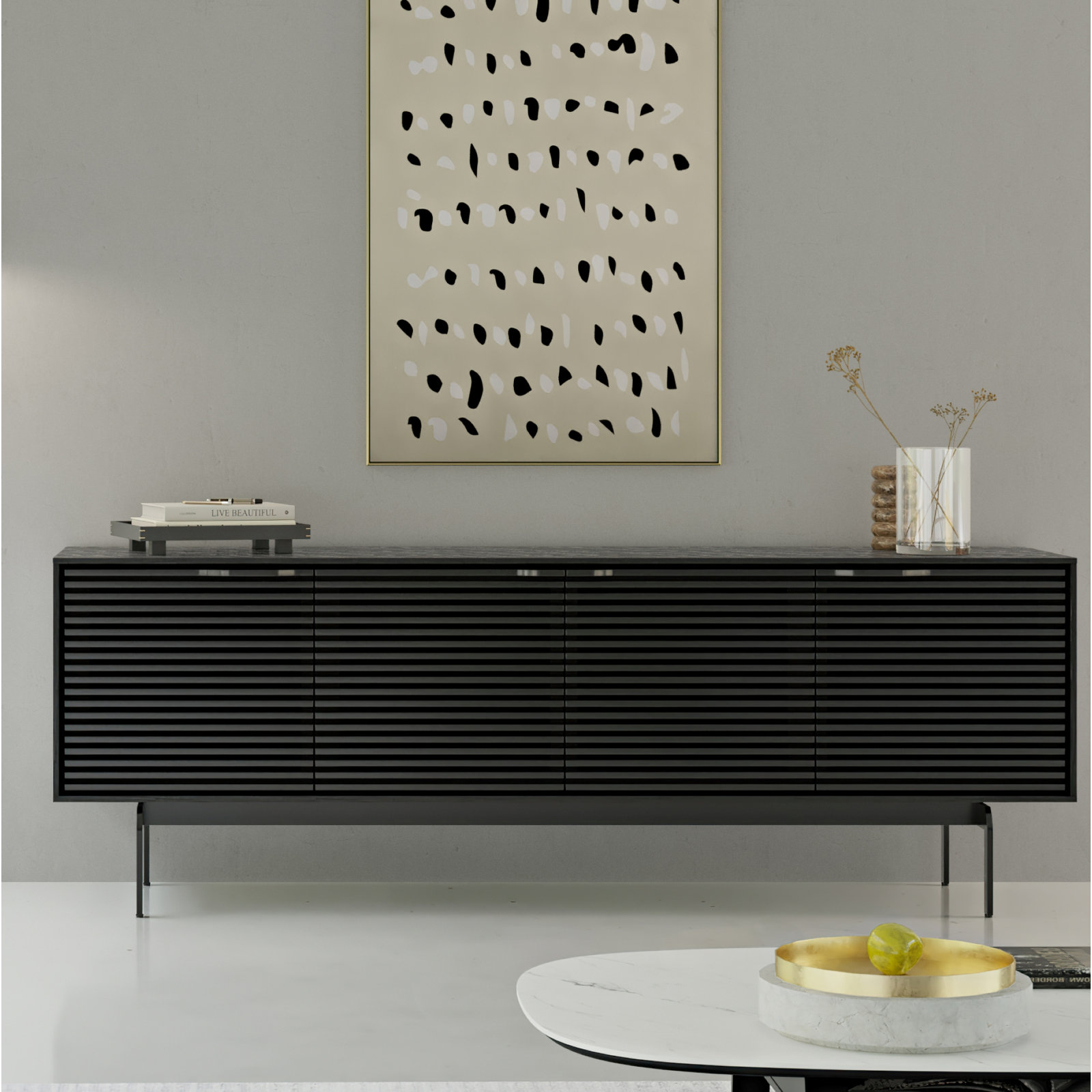Align 81'' Media Console, Ebonized Ash, 28.5”H x 81”L x 18”W