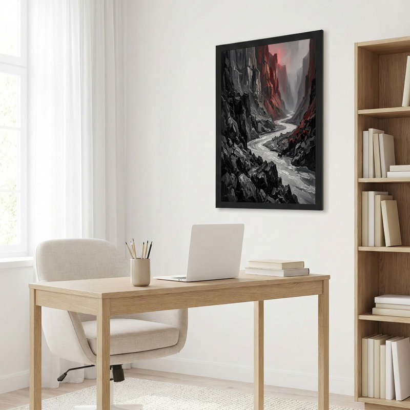 «Winding River In Dark Rocky Canyon with Red Rock Walls», art mural, H 24 po x l 36 po