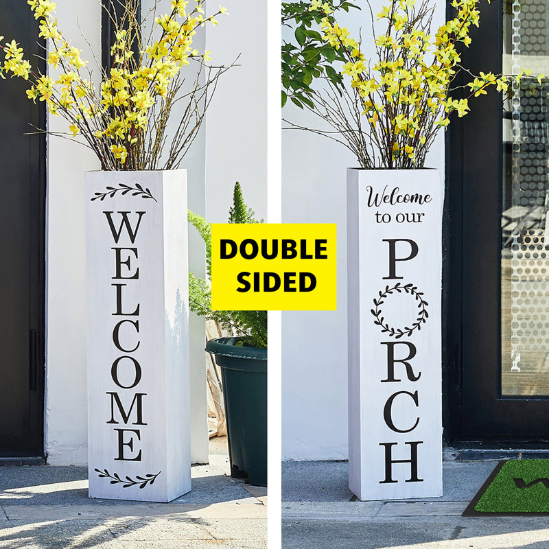 Collton Double Sided Wooden "WELCOME PORCH" Porch Sign, White/Black 