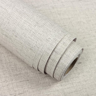 Beige & Gray Vintage Textured Grasscloth Peel And Stick Wallpaper, Self-Adhesive Removable Vinyl Wallcovering For Cabinets, Walls, Furniture (15.7" X 196.8")