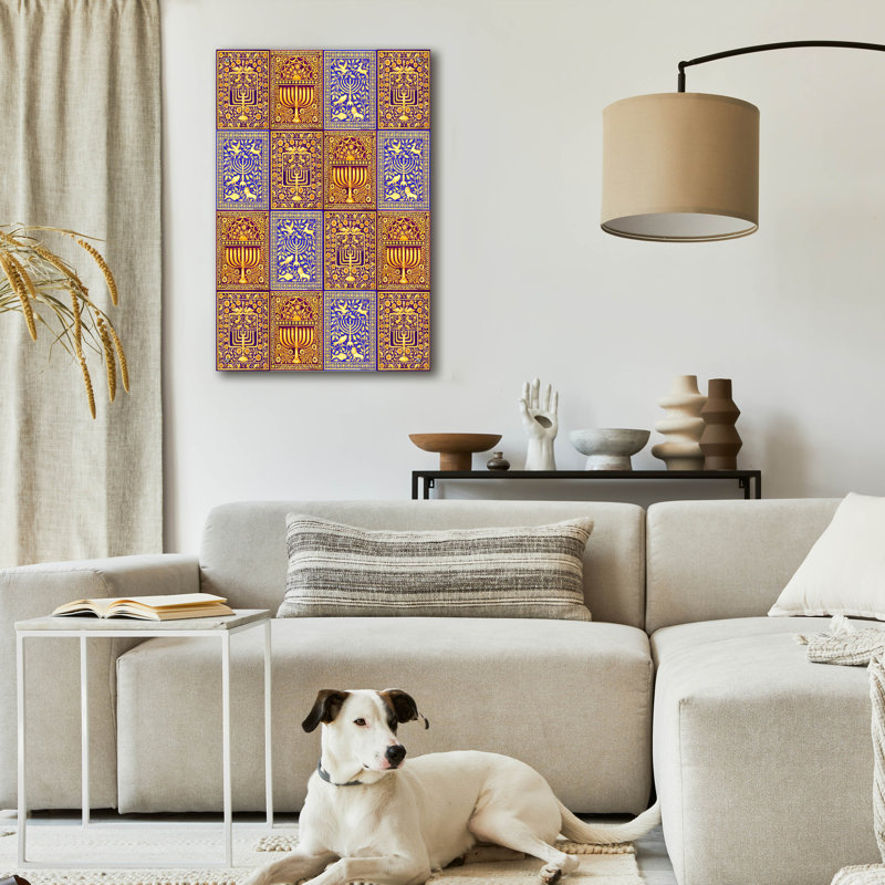 «Hanukah Menorah Collage Verticals» par Andrea Strongwater, art mural en verre acrylique, H 36 po x l 24 po x P 0,2 po