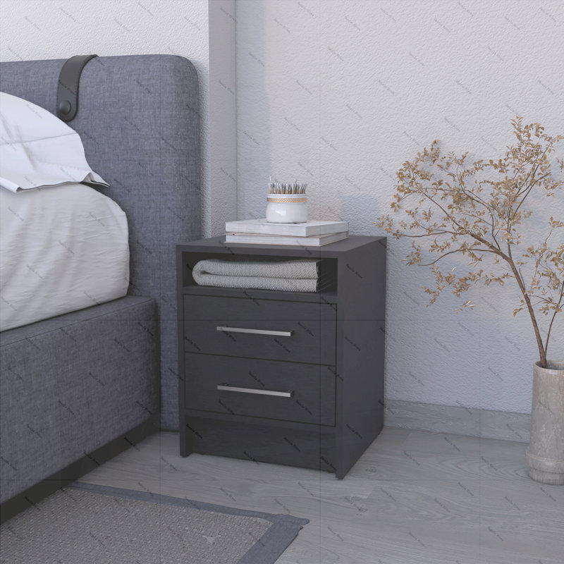 Eastover Nightstand 2.0 in melamine with two drawers, Black