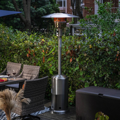 Outdoor 46,000 BTU Stainless Steel Propane Gas Patio Heater with Wheels, Removable Heater for Garden, Backyard, Porch, Silver